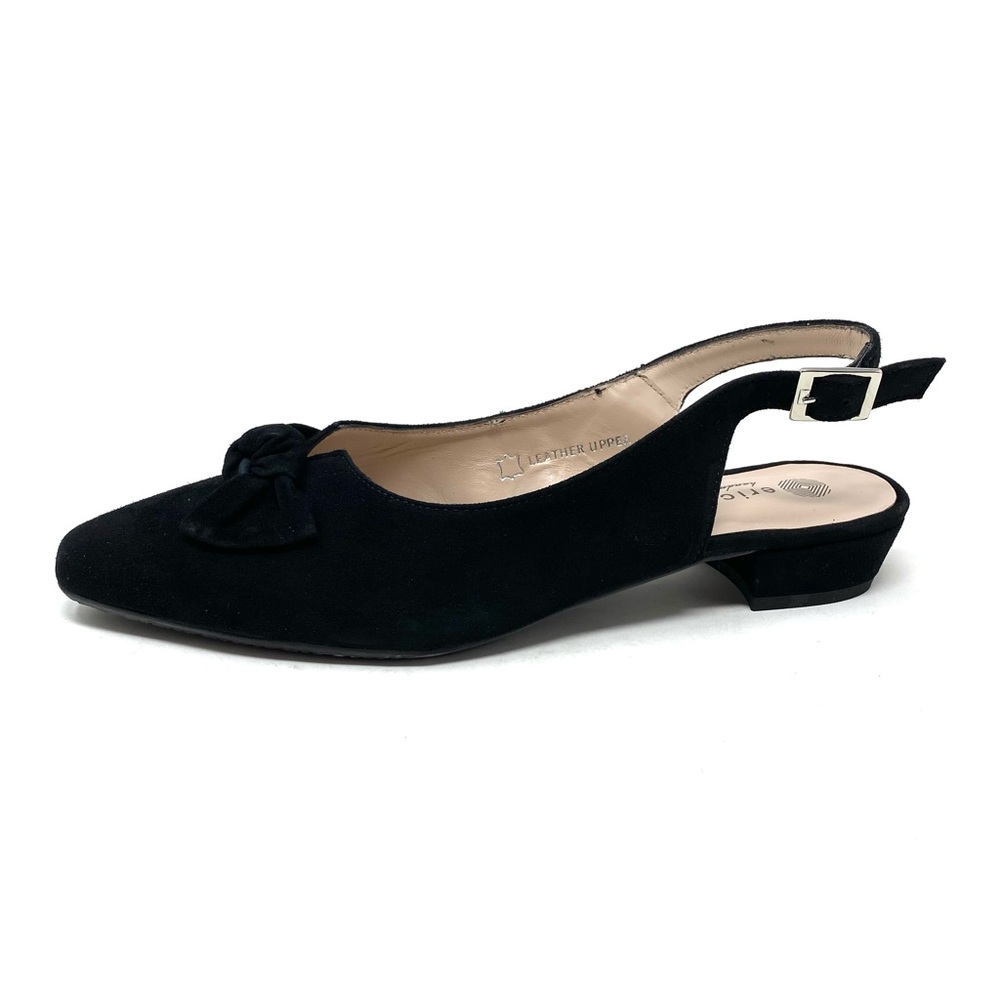 ERIC MICHAEL Melody Black Suede Slingback Pointed Toe Low Heel Pump